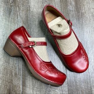 Dansko Red Leather Maryjane Clogs Size 41